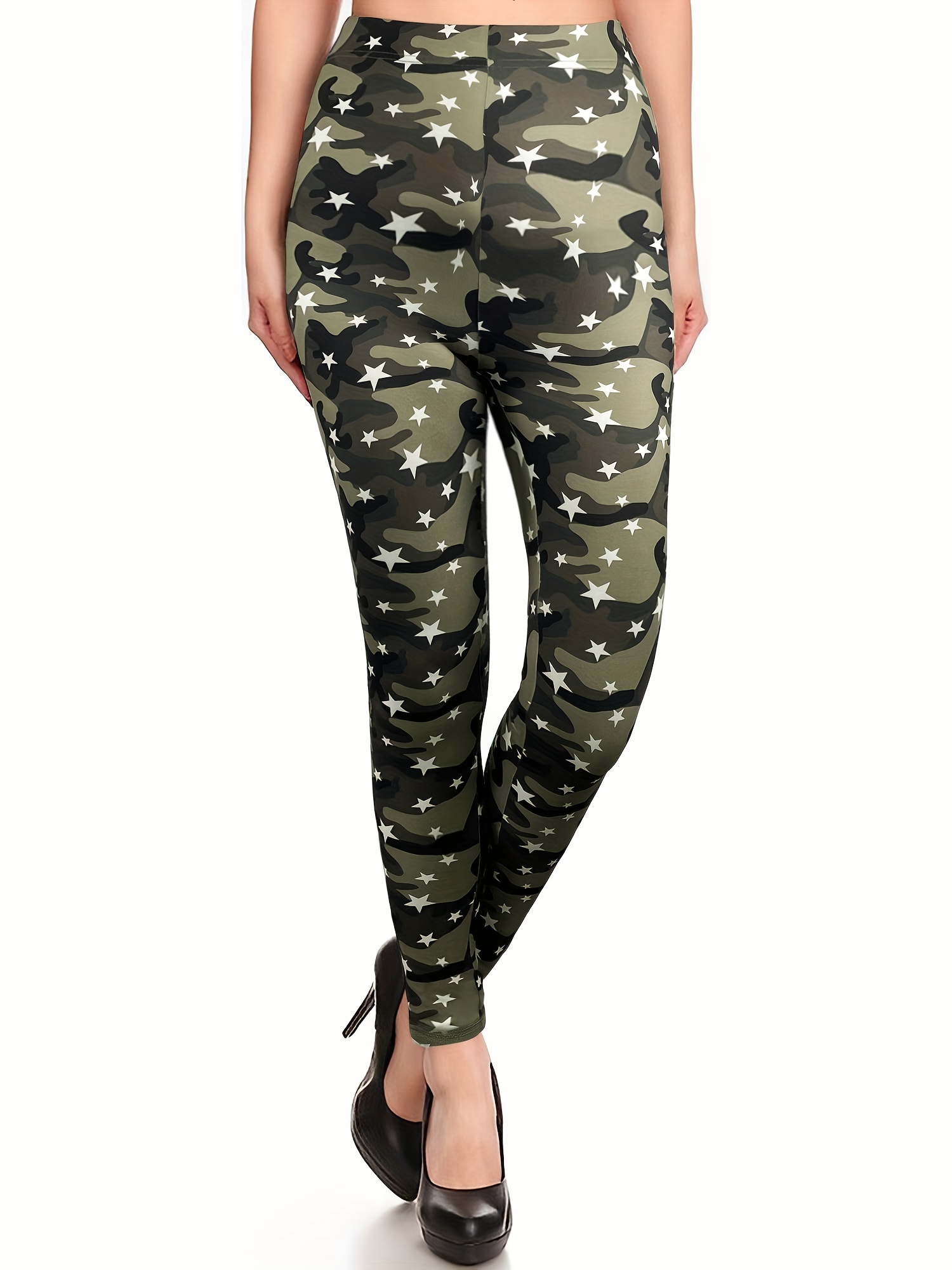 Star Print Skinny Leggings Casual Elastic Waist Stretchy - Temu