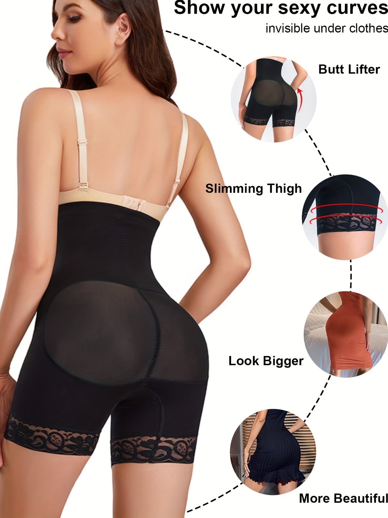 Women's Black Sexy Butt Lifter Waist Trainer Tummy Control Thong