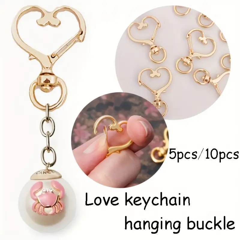 5pcs/10pcs, Heart-Shaped Snap Hook, Cute Key Chain Key Ring, Jewelry Supplies,Temu