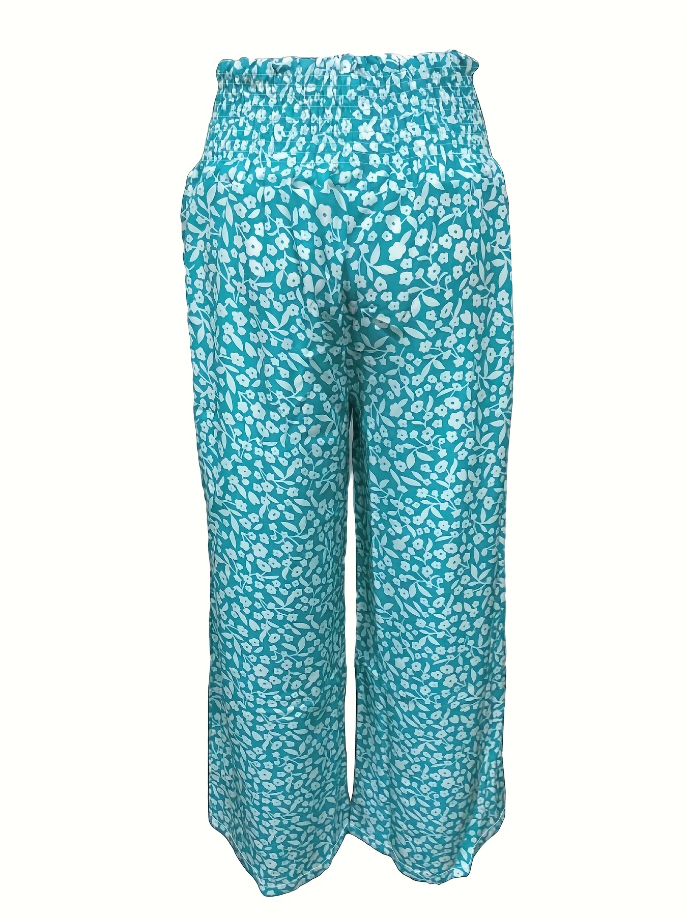 Ditsy Print Smocked Waist Wide Leg Pants for Women