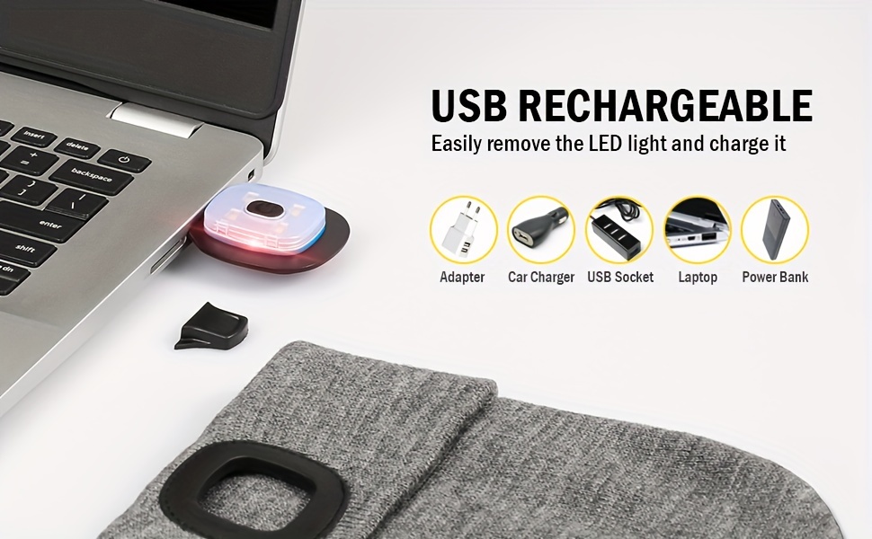 2 件 5 色 LED 无檐小便帽带灯，男女皆宜 4 LED USB 可充电头灯针织帽，适合狩猎、远足、骑自行车、露营、步行、跑步 详情 4