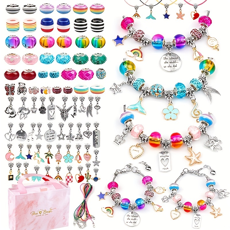 Amazing Time 130 Pieces Charm Bracelet Making Kit Including Jewelry Beads Snake Chain, DIY Craft for Girls, Jewelry Christmas Gift Set for AR