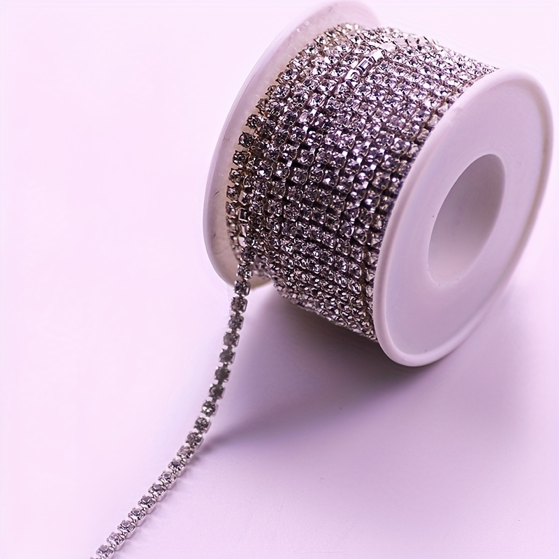 10yard 2.8mm Clear Crystal Rhinestone Chain Close Trim Cup Chain Bulk for Craft Jewelry Making (Silver)