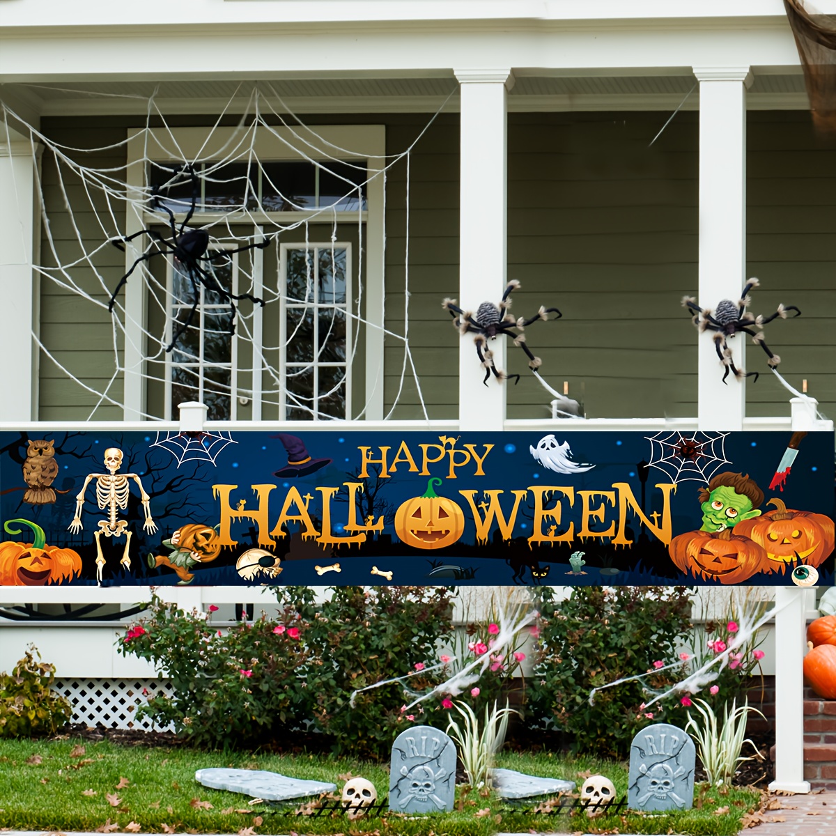 XXL Halloween Banner Aus Stoff - Wiederverwendbar Mit Kürbis & Fledermaus Design