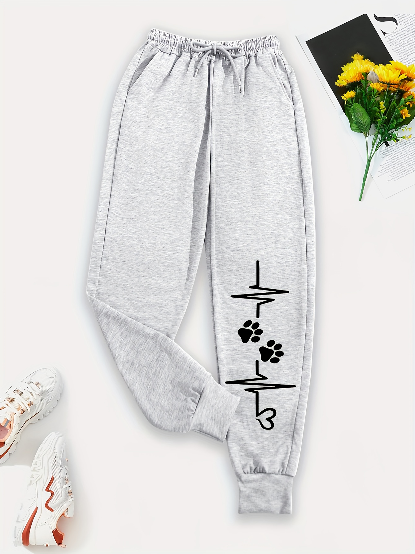 Paw Print Drawstring Sweatpants Casual Loose Pants Spring - Temu