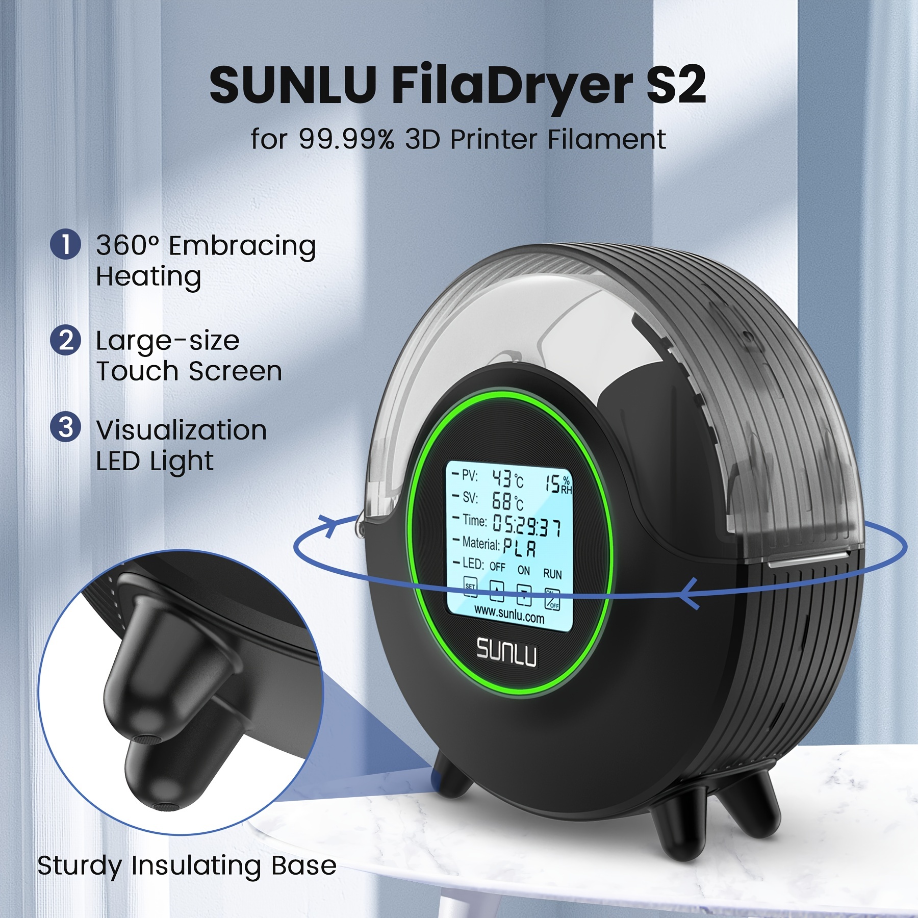 SUNLU Fila Dryer S2 Smart filament dry box 360° surround heating max 70 °C  - Smith3D Malaysia