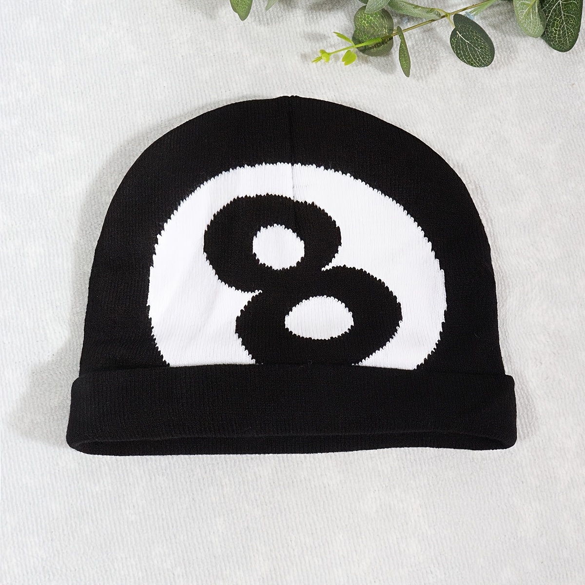unisex knitted beanie hat billiard black 8 ball design warm