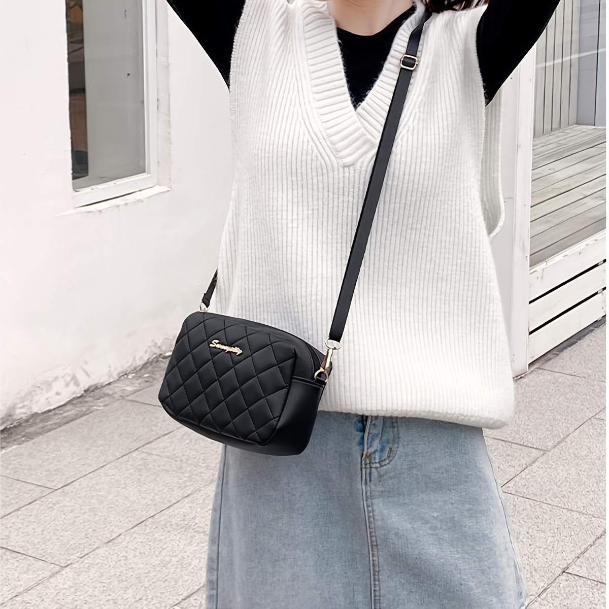 Simple Black Crossbody Bag Camera Bag, New Shoulder Bag Argyle Quilted Crossbody  Bag Fashion Bag Women's Bag - Temu Germany
