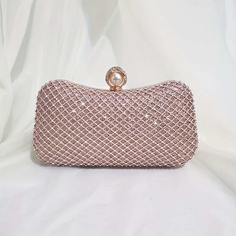 Silver Pearl Rhinestones Evening Clutch Bag Wedding Chain Handbags