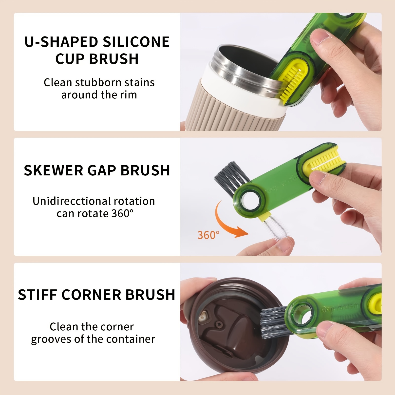 3 in 1 Bottle Gap Cleaner Brush Multifunctional Brush Cup Crevice Cleaning  Tools Mini Silicone Cup-Holder Cleaner