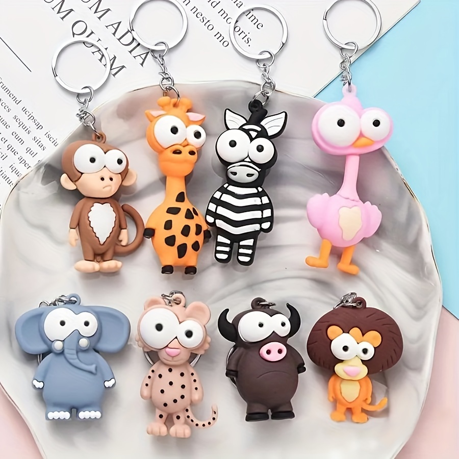 

8pcs Cute Cartoon Animal Keychain Funny Toys Key Chain Ring Purse Bag Backpack Charm Earbud Case Cover Accessories Party Supplies Gift