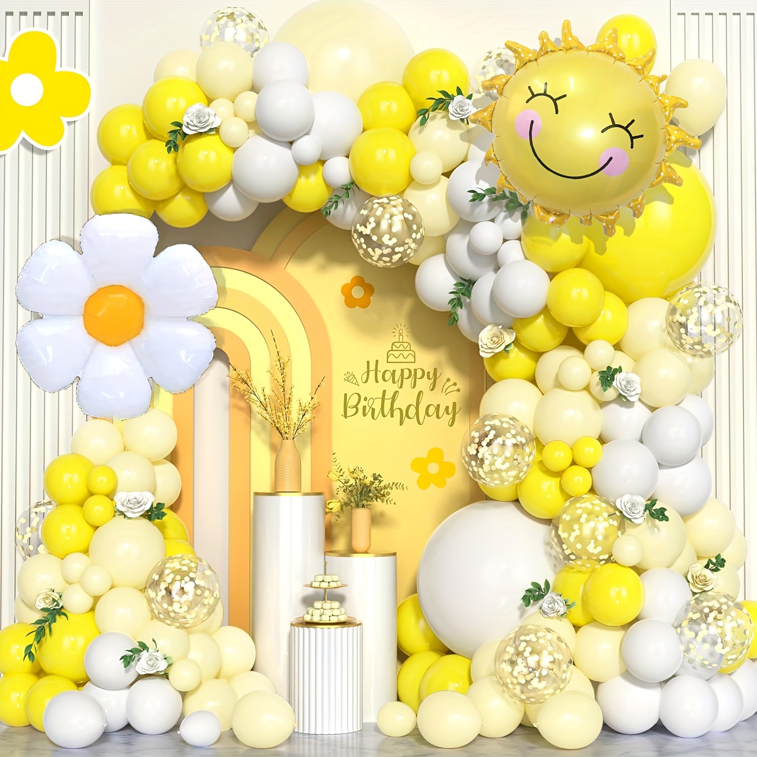 Kit de arco de globos de girasol amarillo dorado blanco de 18 pulgadas,  diseño de abeja de girasol, cumpleaños, baby shower, boda, fiesta,  decoración