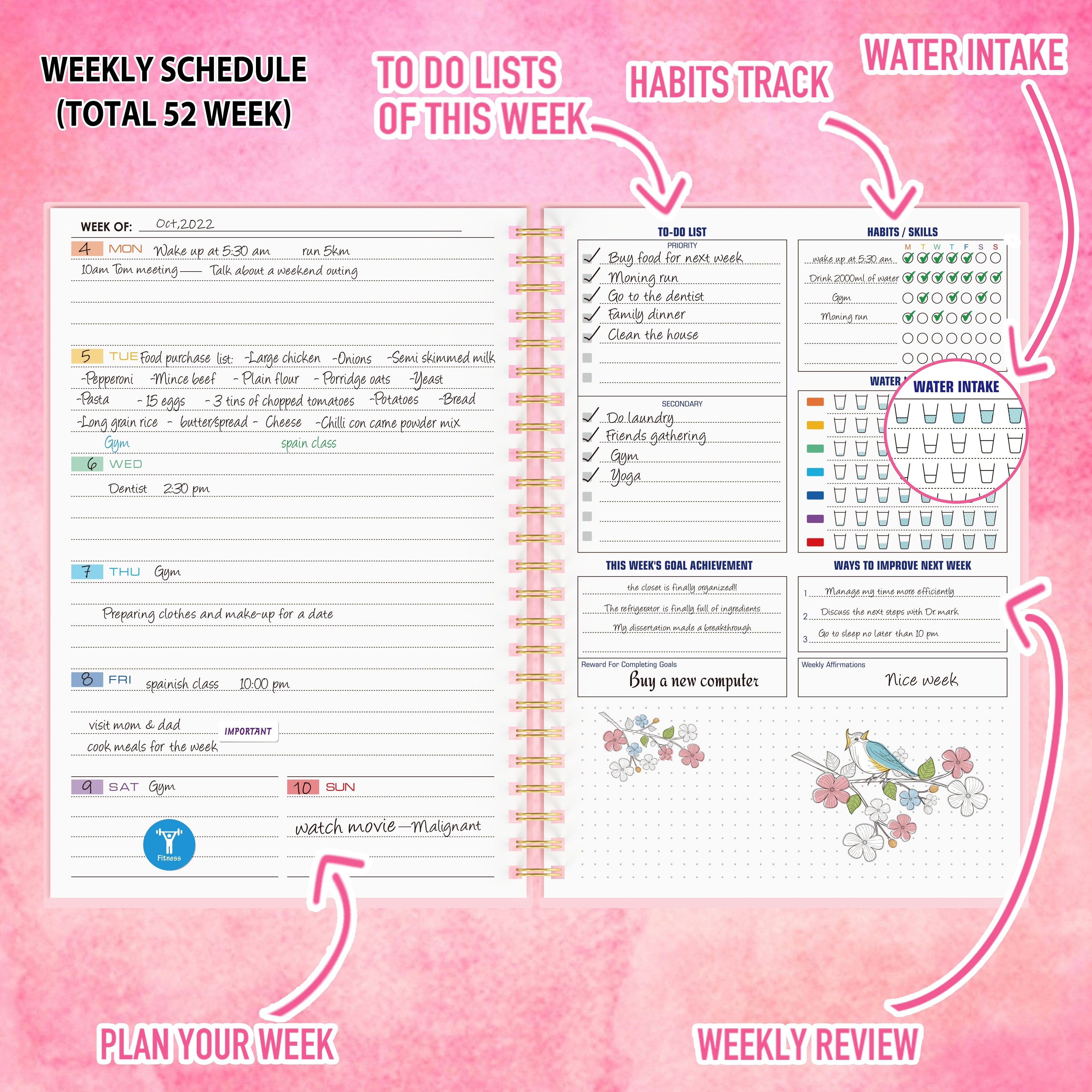 Undated Weekly Planner Notebook List Habit Tracker Increase - Temu