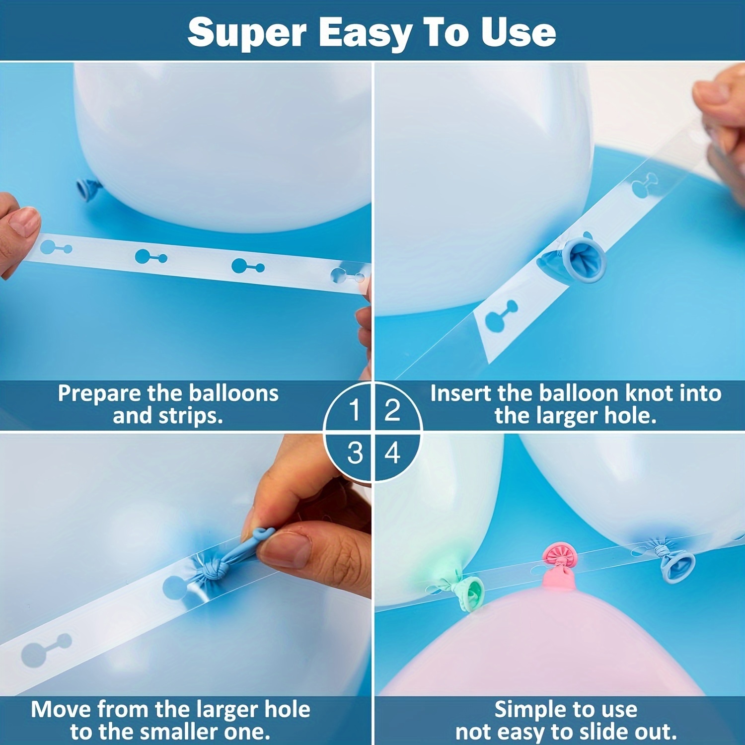 Kit de herramientas para arco de globos: 2 tiras de guirnalda de globos, 2  calcomanías de puntos de pegamento para globos, 2 nudos de globos y 10