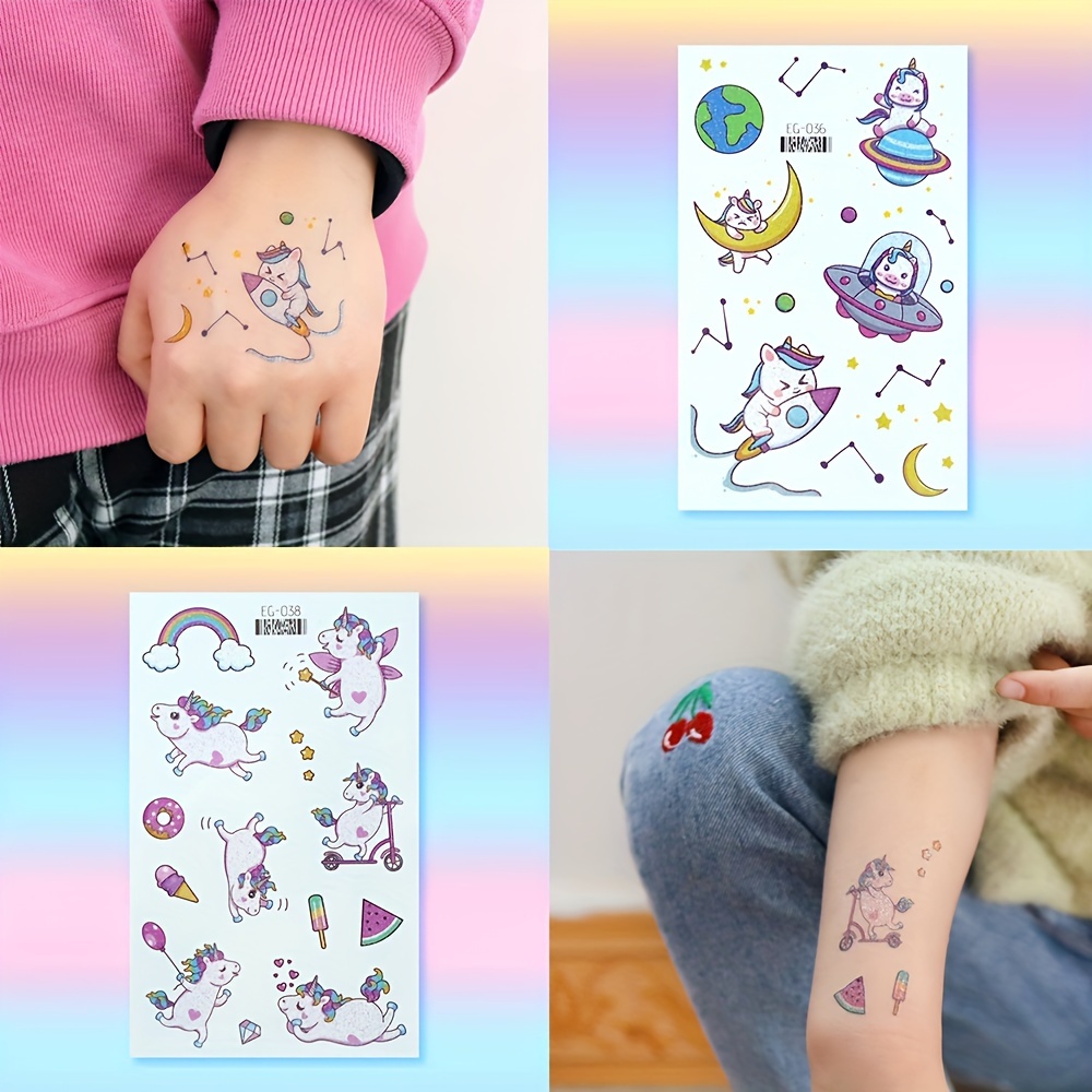 1 Hoja Tatuaje Temporal Unicornio Dibujos Animados Pegatina - Temu