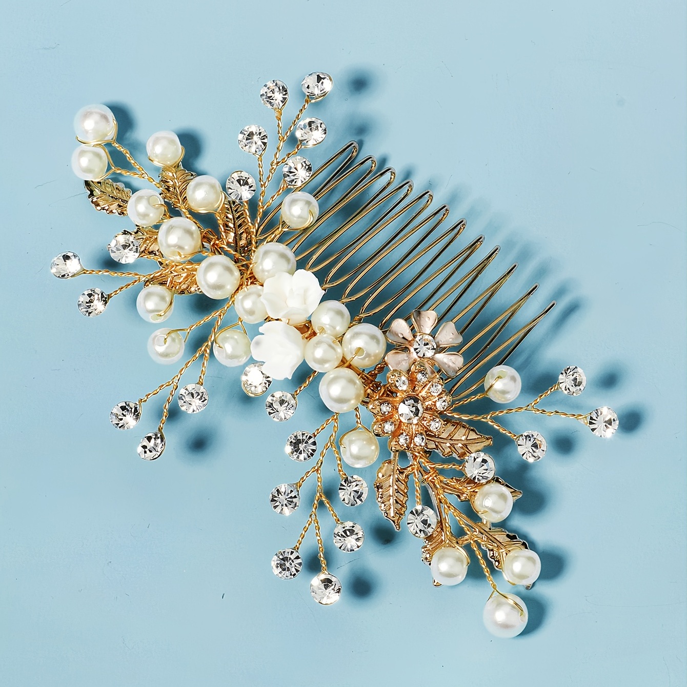 2pcs Leaf & Faux Pearl Decor Wedding Hair Pin (Style : Gold_One-size)