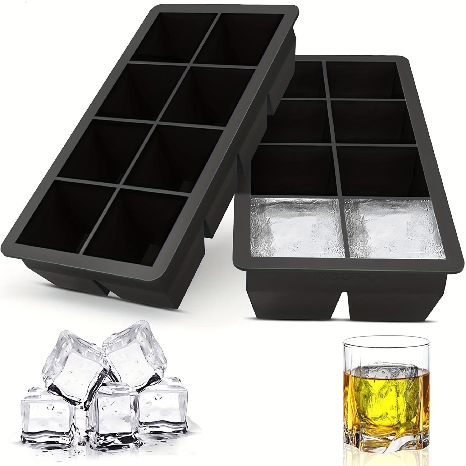 Large Silicone Ice Cube Tray Mold, Big Cubes - Bpa Free, Flexible, 8 Cavity  Easy Release Slow Melting Ice For Whiskey, Cocktails, Gifts - Temu