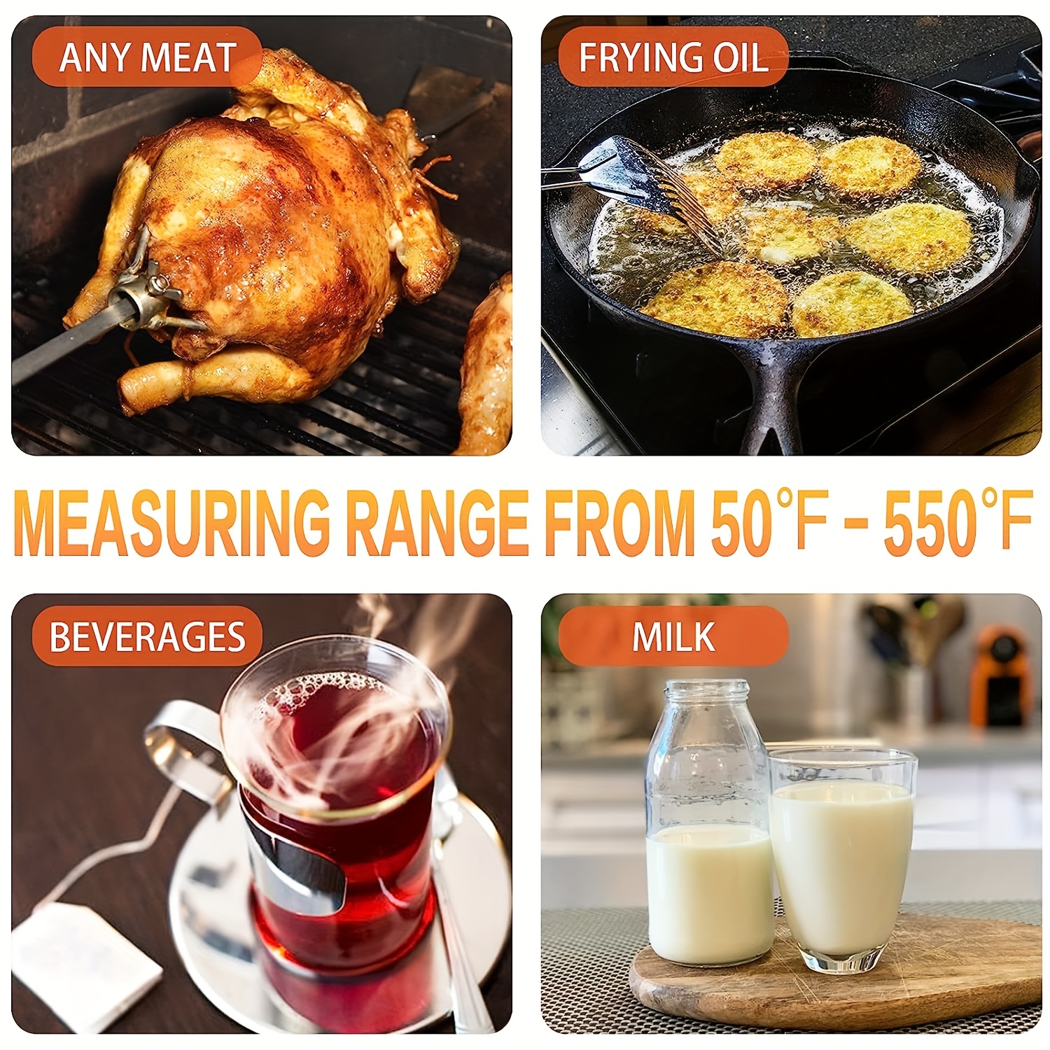 Meat Candy Deep Fry Thermometer - Water Proof 2 Dial Thermometer 12 Long  Stem Cooking Stainless Steel Thermometer for Grill, Turkey, BBQ