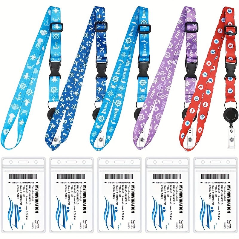1pc Cruise Lanyards Pattern Adjustable Lanyard with Retractable Reel Waterproof ID Badge Holders for Cruises Ship Cards Accessories,Temu