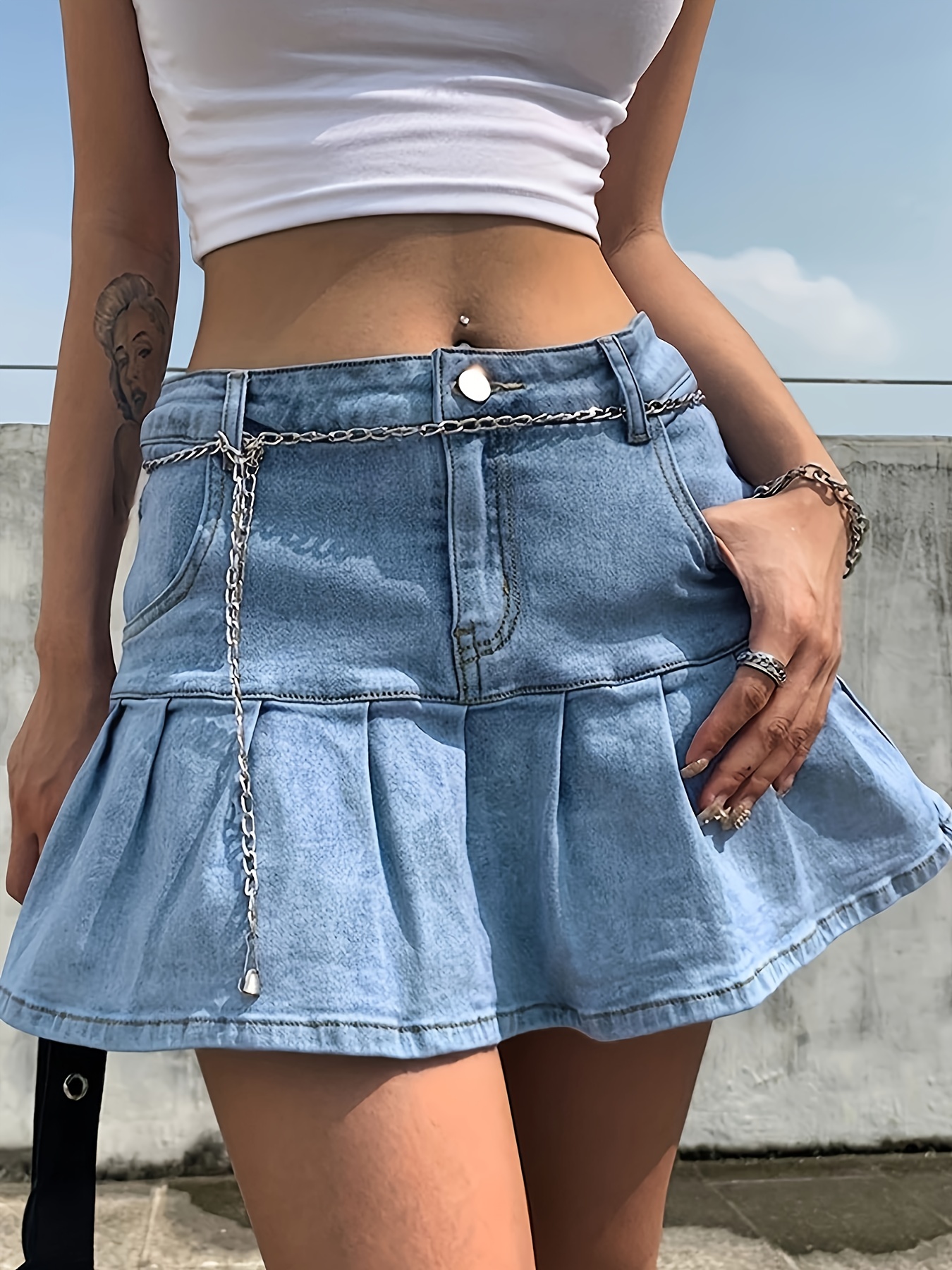 Flap Pocket Denim Skirt - Temu Japan