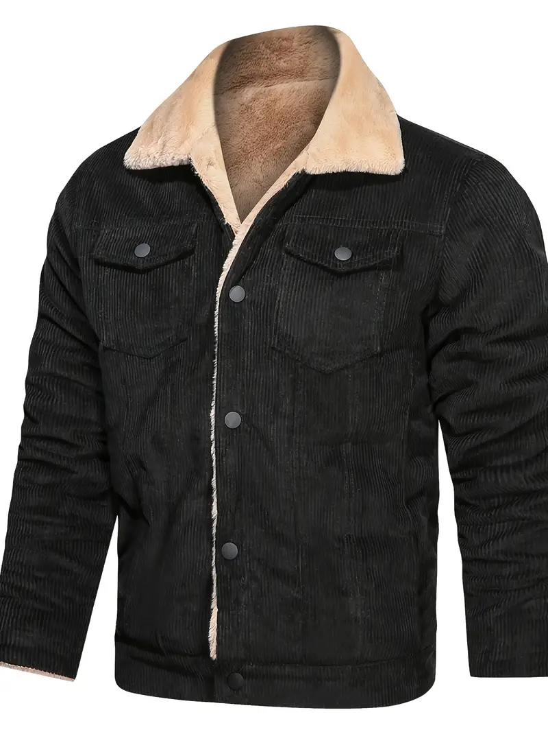 Men's Corduroy Thickened Fleece Lined Jacket Winter Spring - Temu