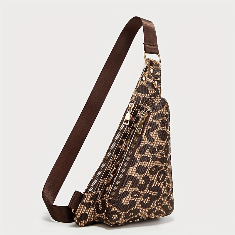 Leopard Pattern Sling Chest Bag, Multi Zipper Crossbody Bag, Casual Shoulder  Purses For Streetwear - Temu