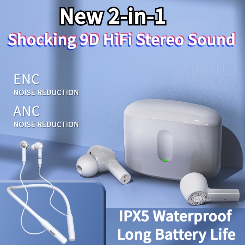  Auriculares inalámbricos Bluetooth con pantalla LED de  alimentación con cancelación activa de ruido con estuche de carga Bluetooth  5.3 Hi-Fi estéreo in-ear para iPhone/Android/Windows (blanco) : Electrónica