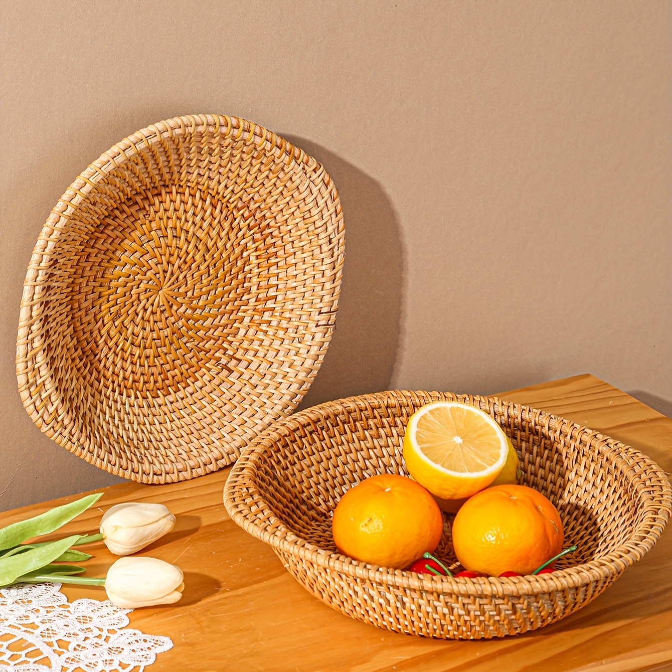 Vintiquewise 16- Inch Decorative Willow Round Fruit Bowl Bread