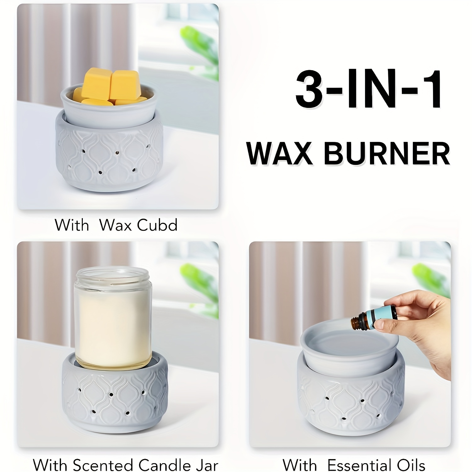  Ceramic Wax Melt Warmer Fragrance, 3-in-1 Electric Candle Wax  Burner for Wax Cubes Tarts Oil, Home Office Bedroom Living Room Decor(Gray)  : Home & Kitchen