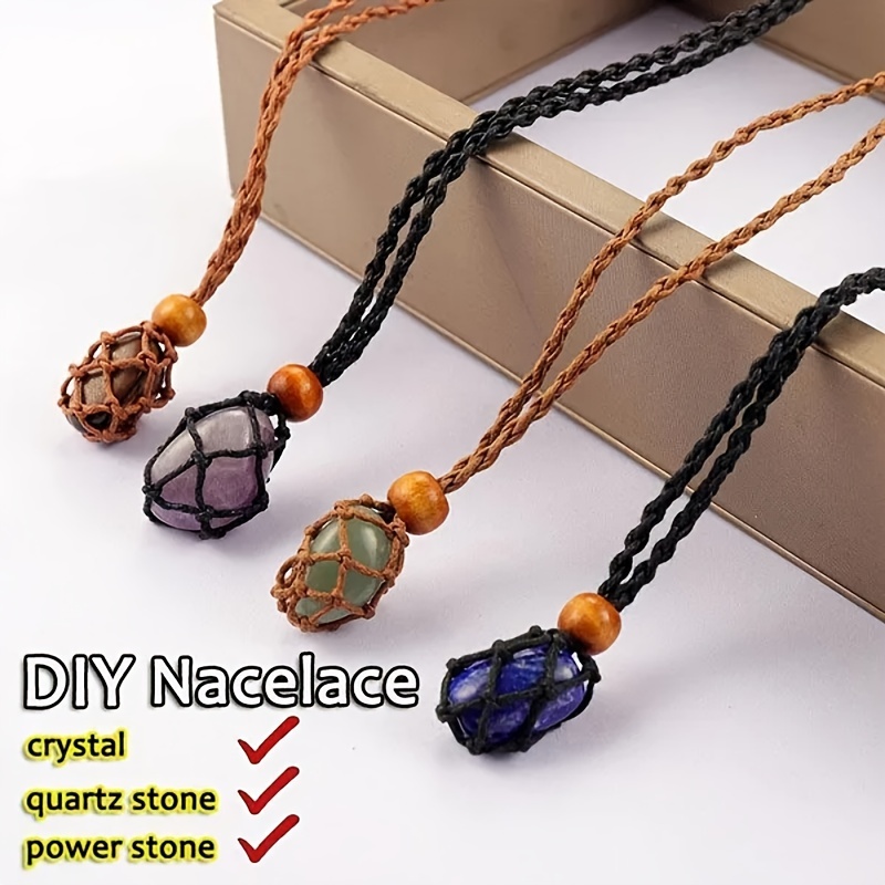 S/M/L Necklace Cord Stone Cage Holder Necklace Cord for -   Raw stone  necklace, Wood bead necklace, Crystal necklace pendant