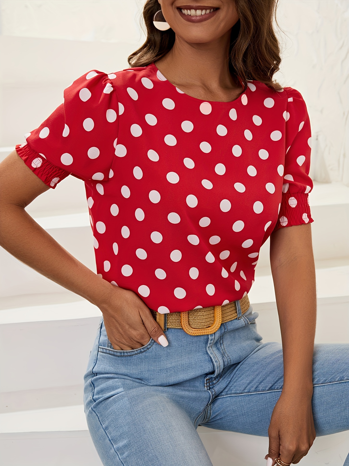 Red Printed T-Blouse – Dotty