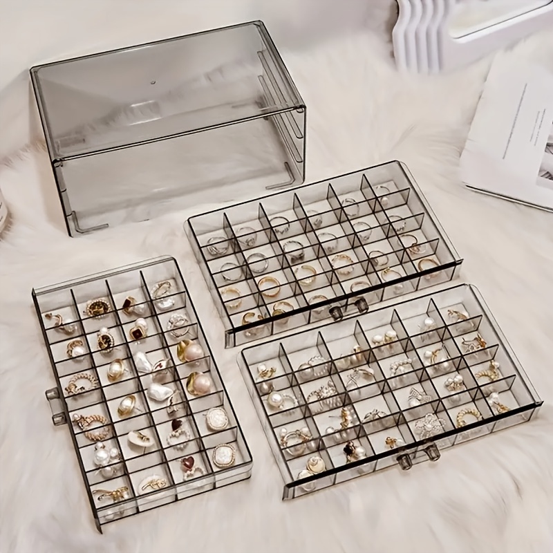 3 Layer 72 Grids Jewelry Storage Box Transparent Large Capacity