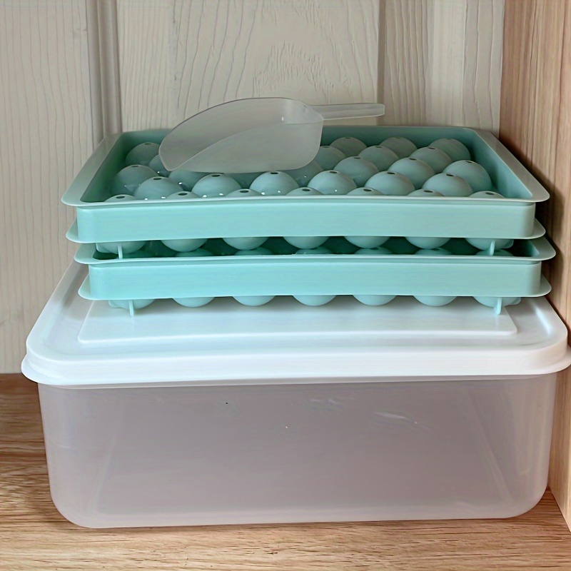  Round Ice Cube Tray with Lid & Bin Ice Ball Maker Mold
