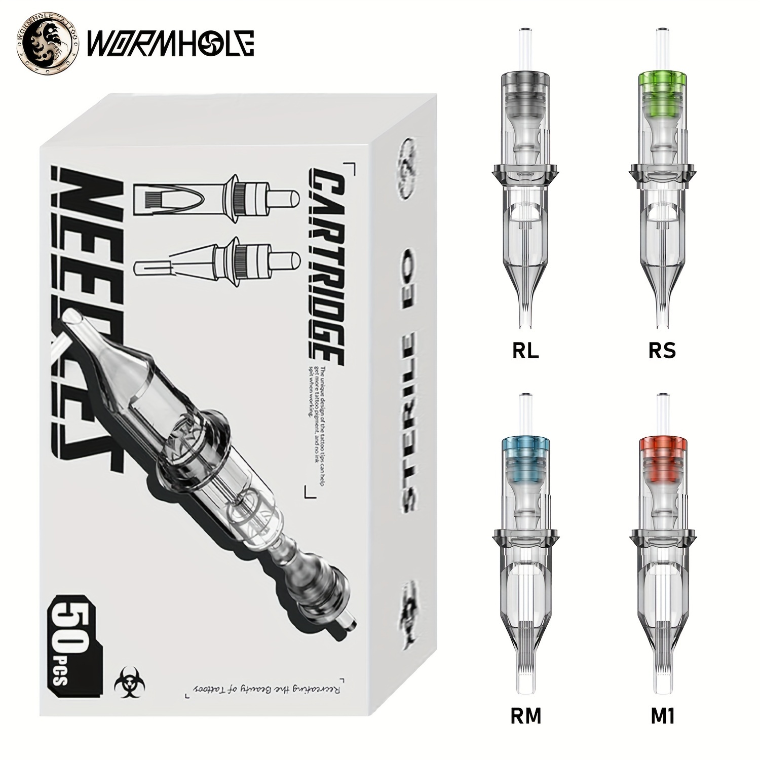 Wormhole Tattoo Cartridge Needles, 20pcs Mixed Sizes 3RL 5RL 5RM 7RM  Disposable Tattoo Needles Cartridge Round Liner Shader Magnum for Cartridge