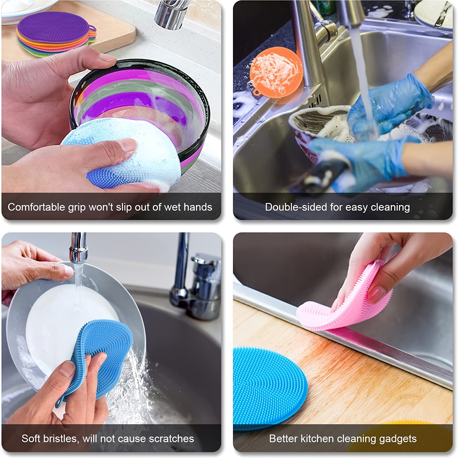 6 Silicone Sponge Dish Washing Scrubber Smart Kitchen Gadgets Brush Sponge Clean