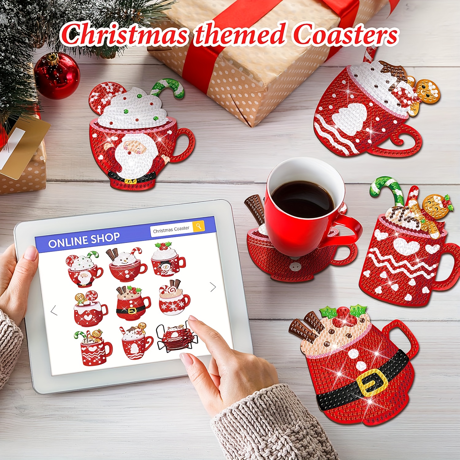 Diy Diamond Art Coasters Christmas Snowman Cup Shape Size - Temu