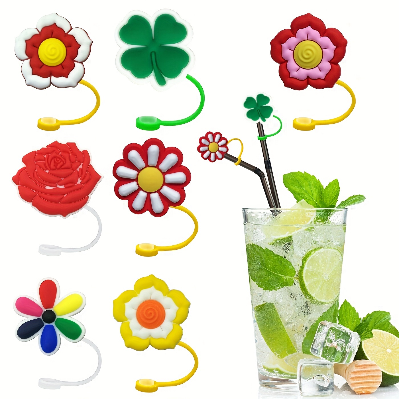 Reusable Straw Tips Cover - Sunflower Pattern, Dust-proof Plug, Party  Decorative Buckle - Temu