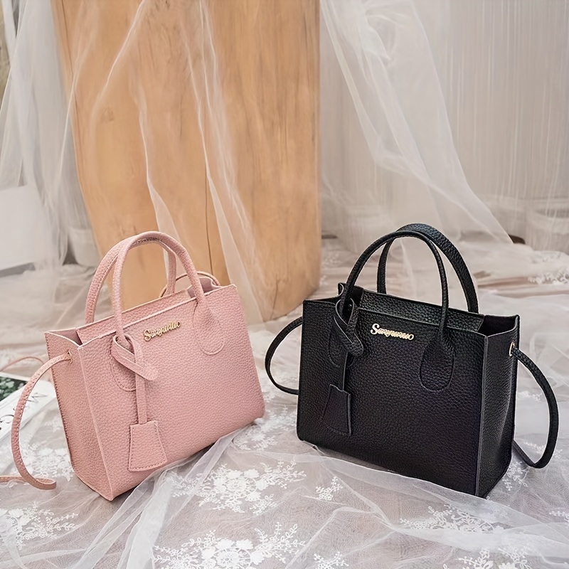 Litchi Embossed Double Handle Shoulder Bag