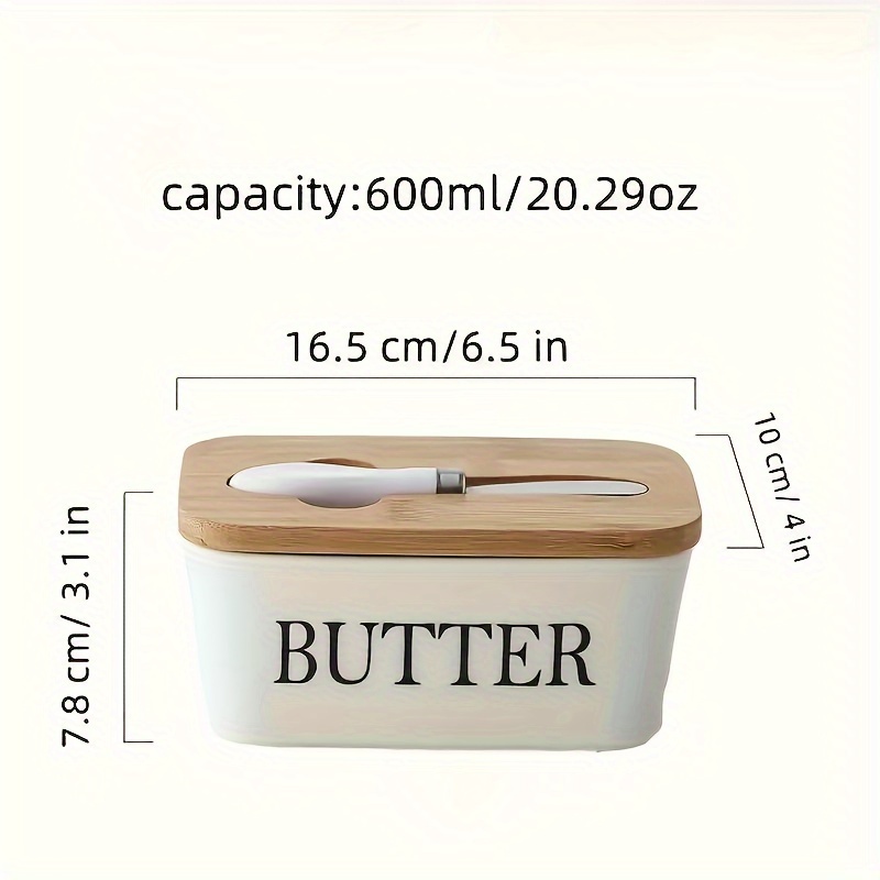 Hasense Butter Dish with Bamboo Lid and Knife，650ml Large Butter