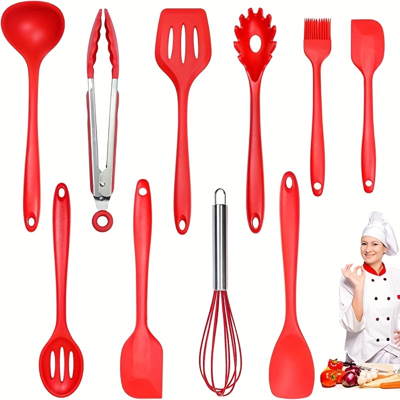 Dishwasher Safe Silicone Cooking Utensils - Heat Resistant Kitchen Utensil  Set with Stainless Steel Handle, Spatula,Turner, Slotted Spoon,Tong