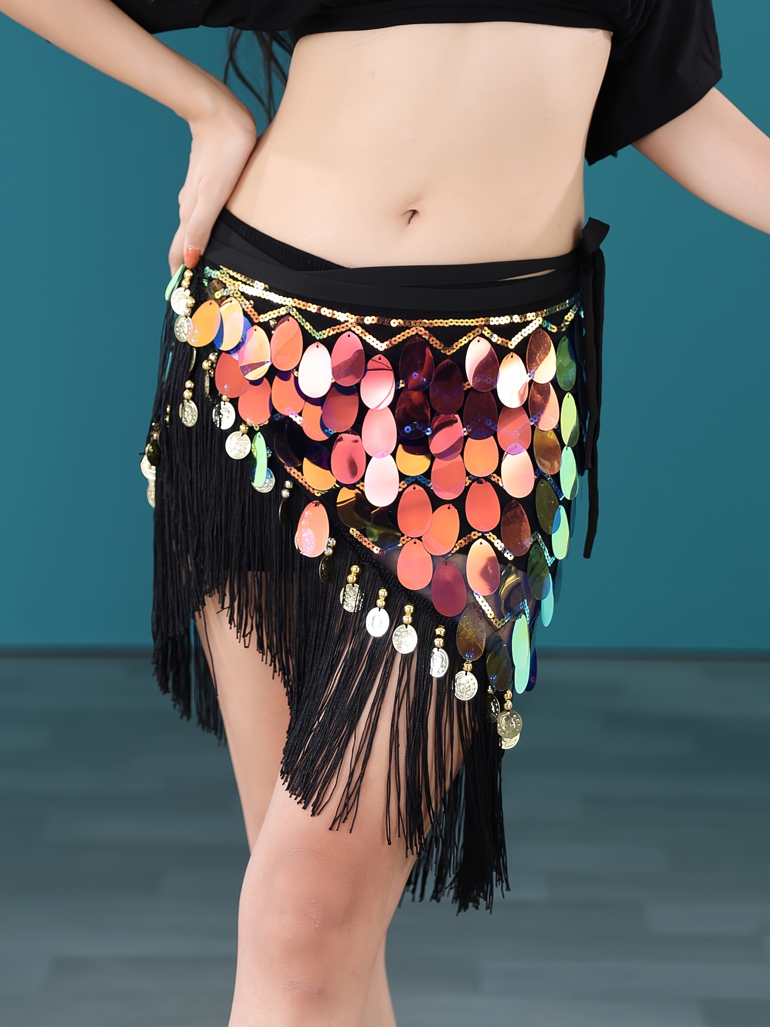 Glitter Sequins Belly Dance Hip Scarf Tassel Triangle Belly - Temu Canada