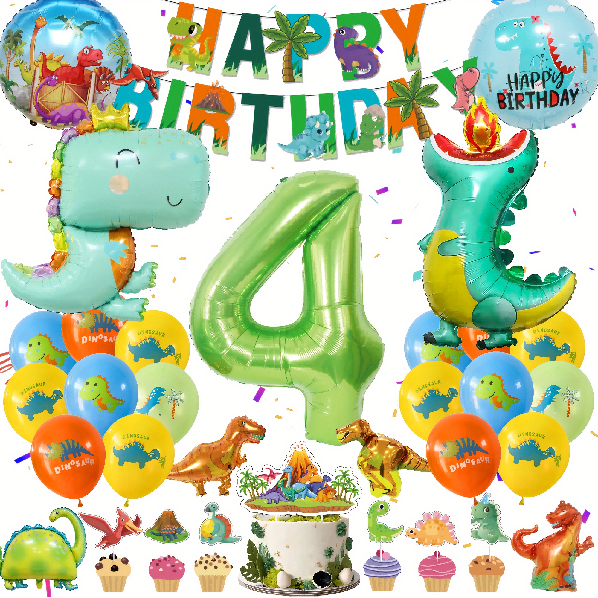  110 decoraciones de fiesta de cumpleaños de dinosaurios,  pegamento de puntos de cinta, decoraciones de fiesta de cumpleaños de  dinosaurios con pancarta de feliz cumpleaños, decoración de fiesta de  dinosaurios para