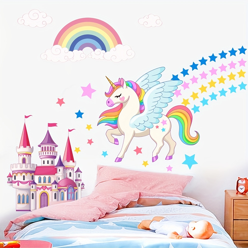 Castle Unicorn Wall Decals Princess Reflective with Heart Rainbow Viny