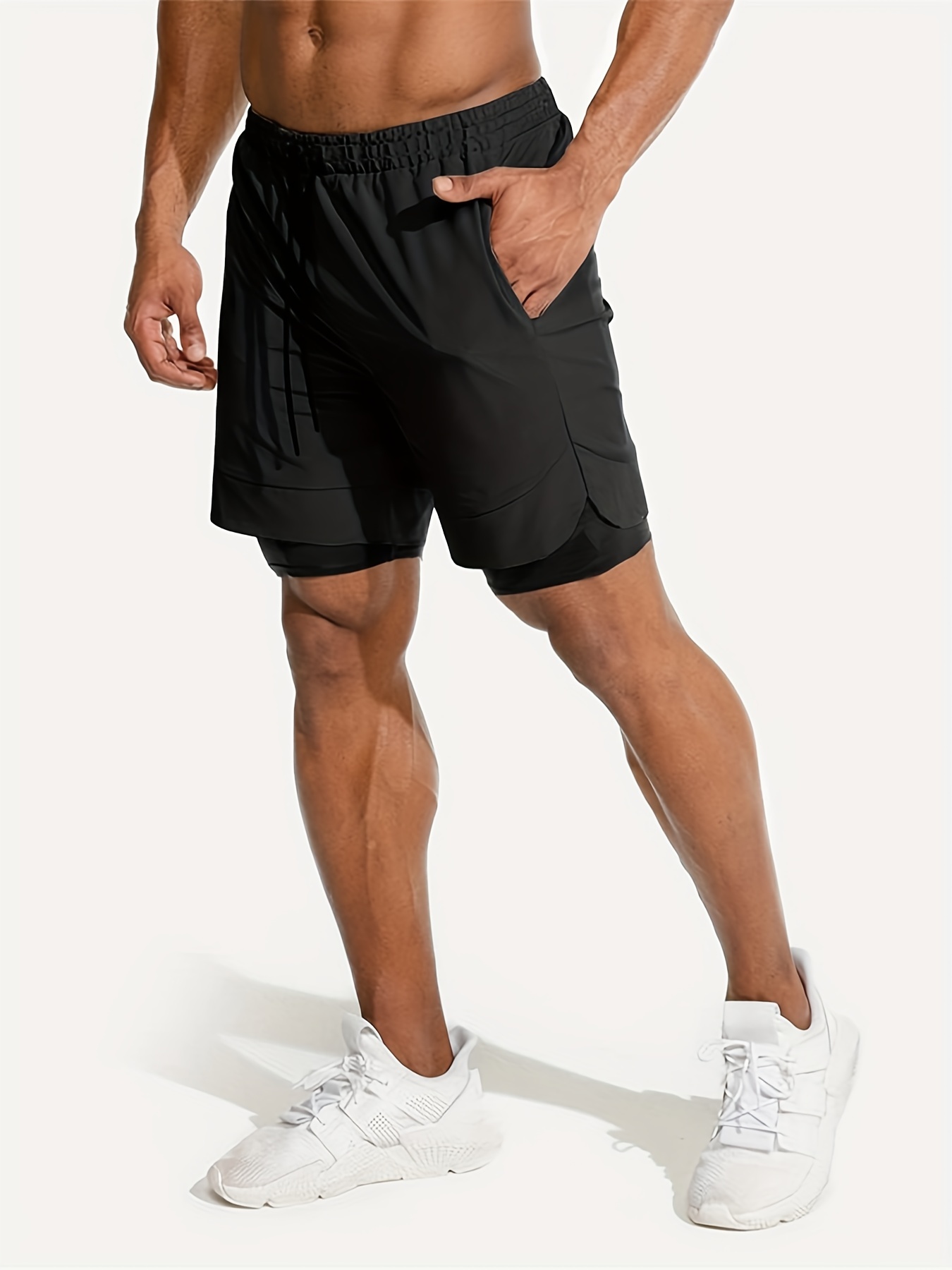 2 In 1 Running Shorts With Phone Pocket Gym Workout Quick Dry Mens Shorts 5  Inch
