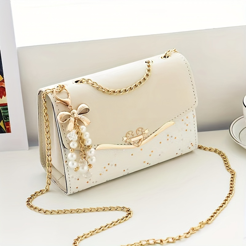 Fashionable Chain Shoulder Bag With Sparkles