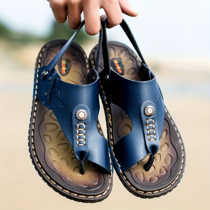 Mens slipper toe ring casual flip flops ring Leather sandal Shoes