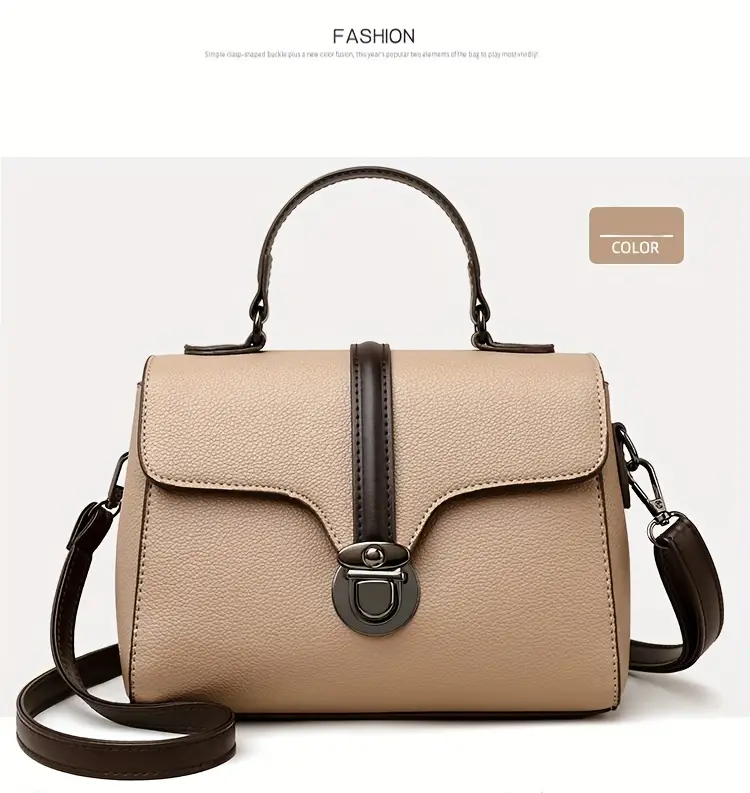 mini color contrast handbag women pu leather crossbody bag fashion turn lock flap purse details 14