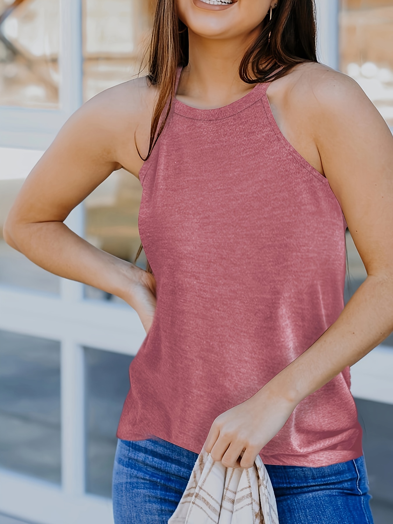 Solid Color Round Neck Tank Top Casual Loose Fashion - Temu