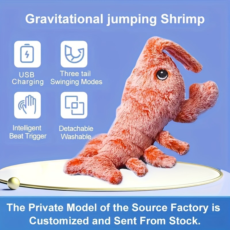 Electric Jumping Shrimp, Moving Cat Kicker Simulation Lobster Toy for Pet  Children's Toy Plush Interactive Cat Dog Toys, Realistic Plush Shrimp  Catnip with USB Charge 