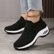 womens breathable knit chunky sneakers casual slip on outdoor shoes lightweight low top air cushion shoes details 3